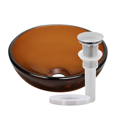Novatto 12-inch Brown Glass Vessel Bathroom Sink Set in Brushed Nickel TIS-168T-12BN